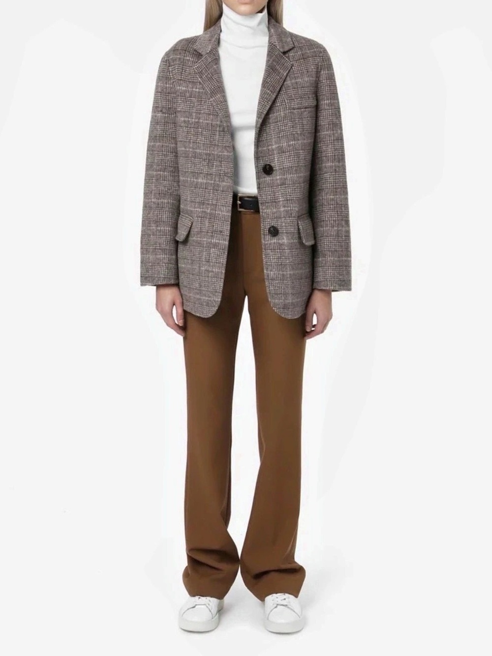 byTSANG Plaid Wool Blazer - Greige Brown & Gray
